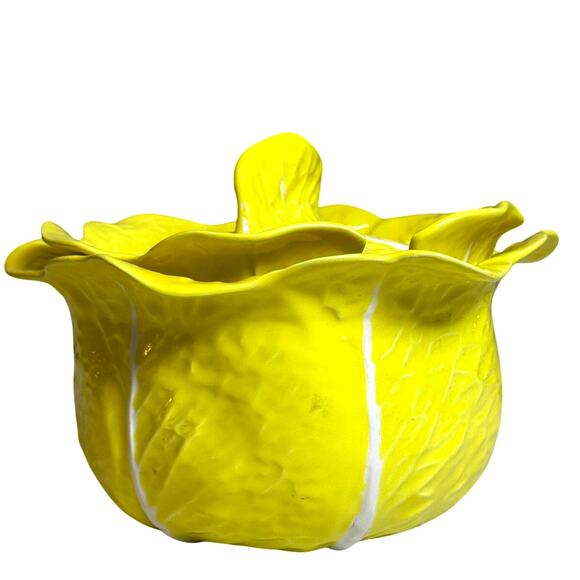Secla Portugal Majolica Yellow Cabbage Pottery Soup Tureen/Lid-Mid Century-Rare - Picture 4 of 7